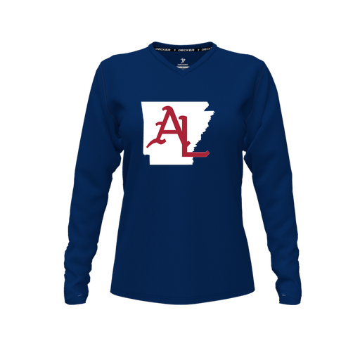 [CUS-DFW-TEES-CMF-VNK-LSL-NVY-FYXS-LOGO2] Decker Comfort T-Shirt (Female Youth XS, Navy, V Neck, Logo 2, Long Sleeve)