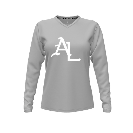 [CUS-DFW-TEES-CMF-VNK-LSL-GRY-FYXS-LOGO1] Decker Comfort T-Shirt (Female Youth XS, Gray, V Neck, Logo 1, Long Sleeve)