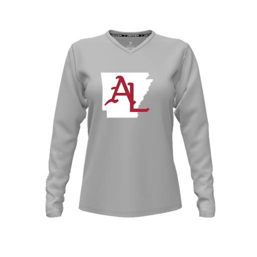 [CUS-DFW-TEES-CMF-VNK-LSL-GRY-FYXS-LOGO2] Decker Comfort T-Shirt (Female Youth XS, Gray, V Neck, Logo 2, Long Sleeve)