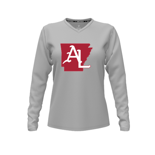 [CUS-DFW-TEES-CMF-VNK-LSL-GRY-FYXS-LOGO3] Decker Comfort T-Shirt (Female Youth XS, Gray, V Neck, Logo 3, Long Sleeve)