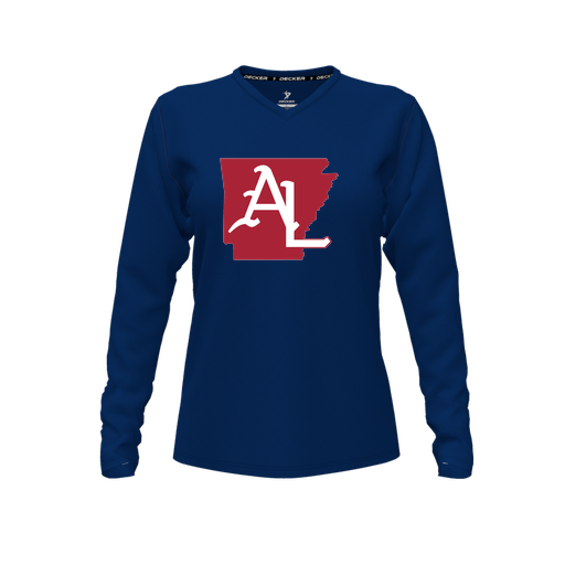 [CUS-DFW-TEES-PER-VNK-LSL-NVY-FYXS-LOGO3] Decker Performance T-Shirt (Female Youth XS, Navy, V Neck, Logo 3, Long Sleeve)